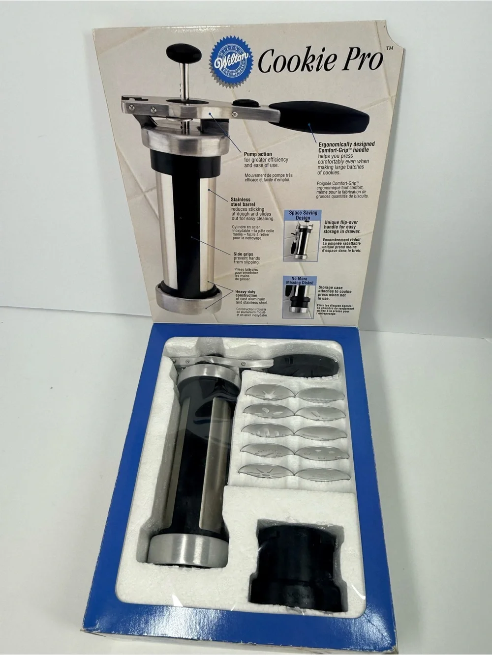 Wilton Cookie Pro Cookie Press includes all 10 discs and original box